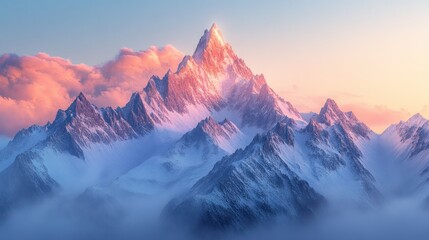 Obraz premium Majestic Mountain Peak Sunrise Cloudscape