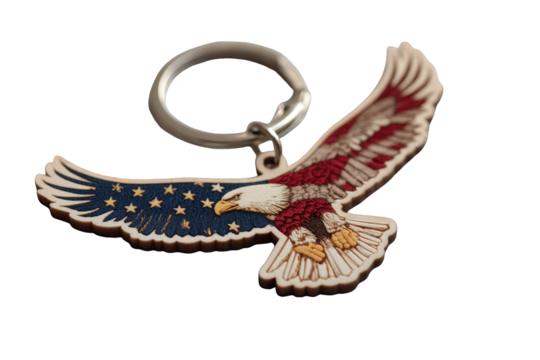 American bald eagle keyring patriotism wooden souvenir gift red art bird on transparent background