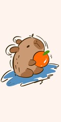 Cute Capybara Holding Orange Illustration