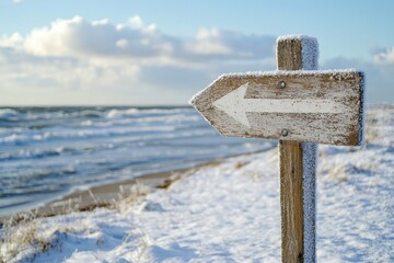 Winter coastal path sign