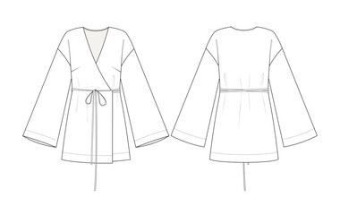 Fashion technical drawing of women's kimono blouse