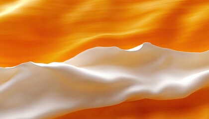 Fototapeta premium Smooth white silky fabric flowing over a vibrant orange background creating a soft and elegant contrast with gentle folds and light reflections