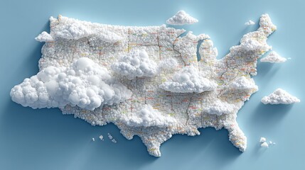Detailed map of the united states with cloud connections illustrating inflation models in a conceptual design