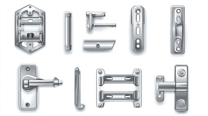  Steel door hinges in realistic style. Set of various