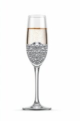 A champagne flute filled with bubbly, adorned with an engagement ring design made of diamonds. An elegant concept.