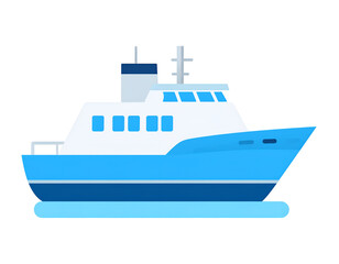 A simple illustration of a blue and white passenger ferry boat on water