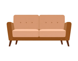 Obraz premium A light beige two-seater sofa with dark brown wooden legs and button tufting
