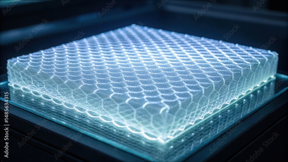 Aufkleber illuminated tissue layer on transparent surface with futuristic design