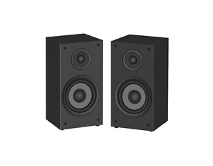 Pair of black rectangular speakers with woofer and tweeter