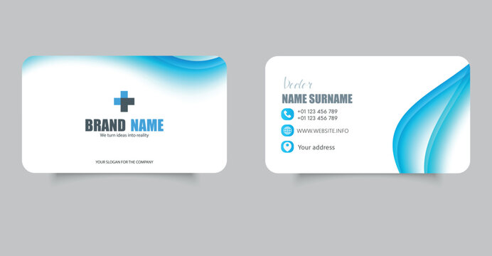 Modern Minimalist Business Card Template with Waves in Design. Business card for a doctor