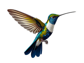 Fototapeta premium Iridescent hummingbird on isolated transparent background, realistic style, png