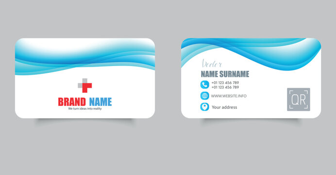 Modern Minimalist Business Card Template with Waves in Design. Business card for a doctor