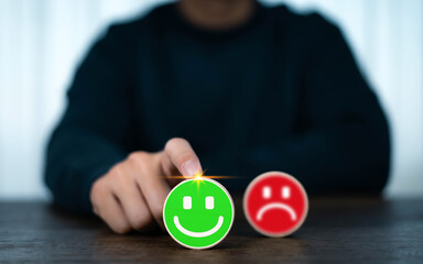 Businesspeople rate their satisfaction and praise the products and excellent service, customer care...