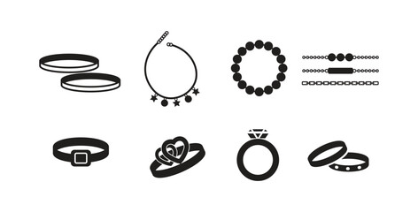 Set Luxury fashion icons. Gemstone and bracelet, brooch and trinket, emerald 