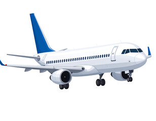 Fototapeta premium A commercial jet plane, white with blue tail, ready for takeoff or landing