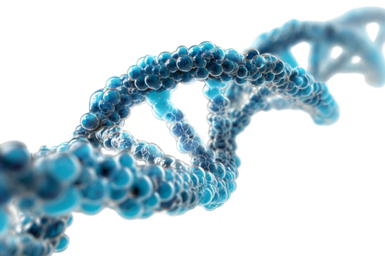 Luminous blue DNA strand spiraling in the air, symbolizing life%E2%80%99s molecular structure and genetic coding, isolated on a clean white background