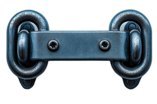 Blue chain with metal rings isolated on transparent background.