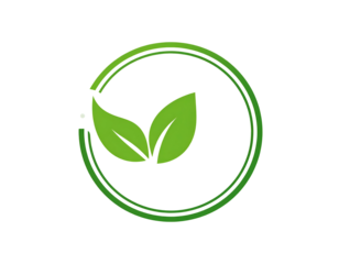 Green circular emblem featuring two leaves