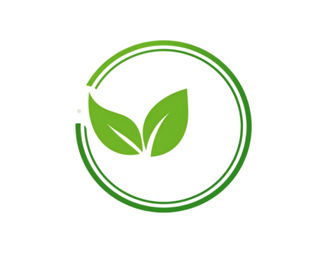 Green circular emblem featuring two leaves