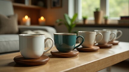 Obraz premium Row Of Coffee Cups On Table