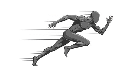 Stylized illustration of a human figure in a dynamic running pose against a dark backdrop.  Blurred motion lines emphasize speed and energy.