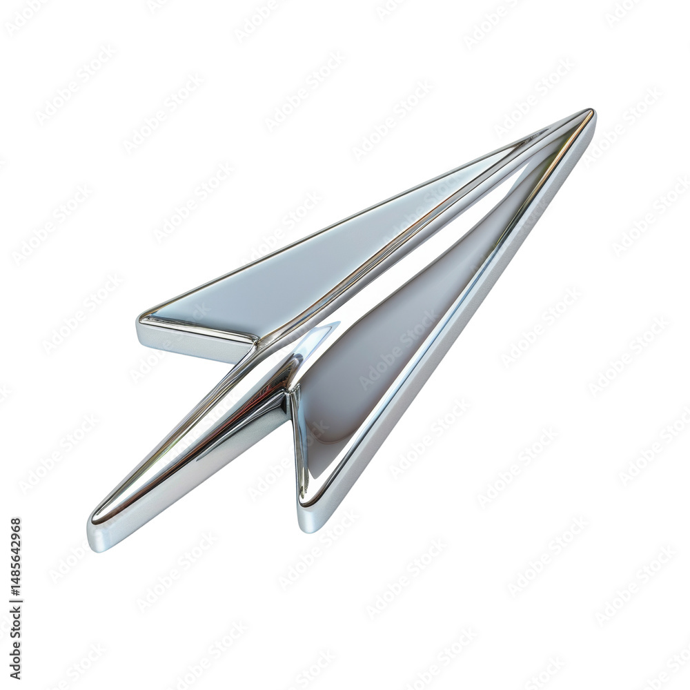 Poster Chrome arrow symbol on white background, indicative of direction and navigation
