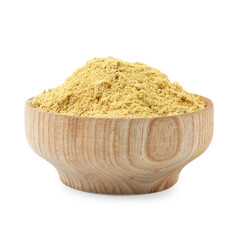 Superfood. Mustard powder in bowl isolated on white