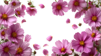 Fototapeta premium Spring blooms surround a blank space creating a vibrant and colorful floral border with falling petals