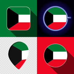 Set of modern icons with the national flag of Kuwait.