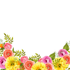 Watercolor flowers background vector for design.