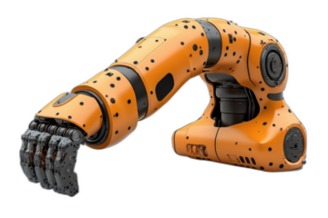 Robotic hand with black dot pattern isolated on transparent background.