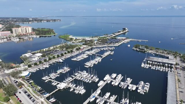 St. Pete Pier At Saint Petersburg In Florida United States. Downtown District. Marina Harbor. Stunning Cityscape. St. Pete Pier At Saint Petersburg In Florida United States. Panoramic Viewpoint.