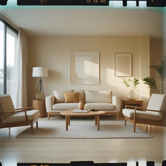 Elegant and cozy living room with natural light and minimalist furniture