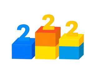 Colorful podiums with numbers 2, symbolizing second place