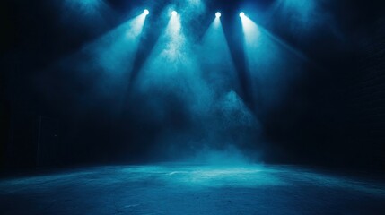 Obraz premium Mysterious Blue Stage Lighting: Dramatic Smoky Atmosphere