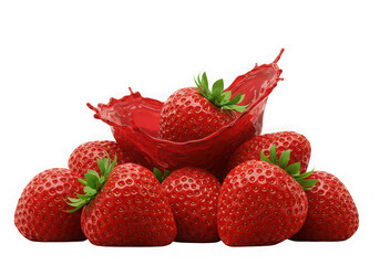 Pile of strawberries with juice splash isolated on transparent background. use cases: food ads, product mockups.