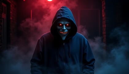 Creepy hooded figure monster horror spooky red eyes dark