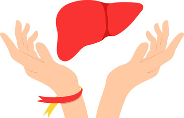 Obraz premium World hepatitis day illustration. Liver, hepar, globe ribbon for hepatitis disease awarness. Vector isolated.