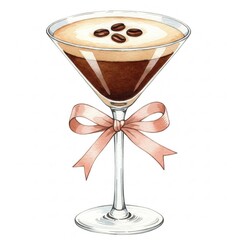 Chic Watercolor Illustration of Espresso Martini on White