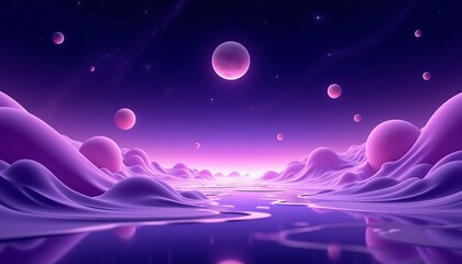 Purple planet landscape with fantasy sky and pink spheres