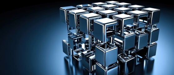 Abstract Metallic Cube Structure: A 3D Rendering of Interlocking Cubes