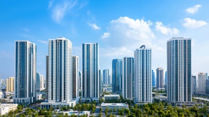 Modern skyscrapers reaching for the sky in a vibrant urban landscape