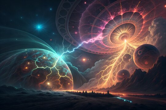 Cosmic Convergence A Generated AI Vision of Interdimensional Energy