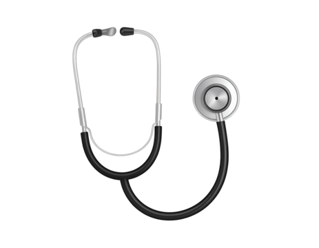 A silver medical stethoscope with black tubing, ready for use - Powered by Adobe