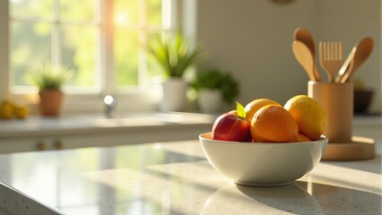 Bowl Of Fresh Fruits In Kitchen