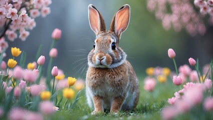 Fototapeta premium Playful rabbit embracing the joys of springtime