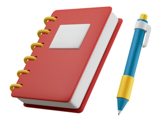 Notepad and ballpoint pen 3d vector illustration isolated on a white background.