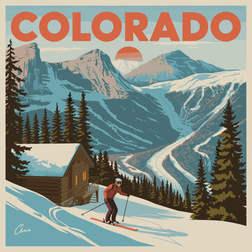 Colorado Ski Resort &ndash; Vintage Travel Poster Style