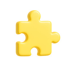 Obraz premium 3D single yellow puzzle piece icon, ideal for solution, strategy, connection, or game concepts on transparent background 