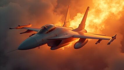 "Fighter Jet Blast Illustration – Supersonic Aircraft with Afterburner Flame, Military Power Concept"